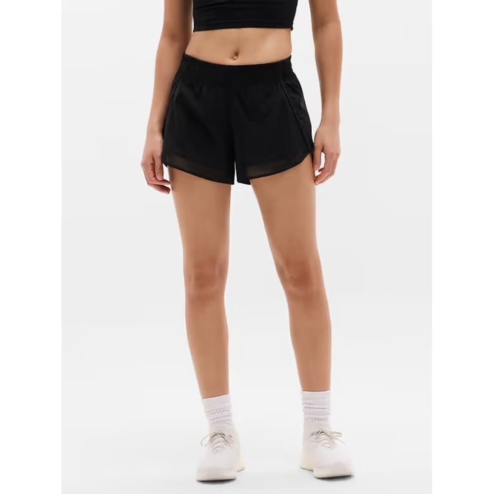 Athleta Mesh Racer Run 4" Short Black Women Medium Active Training Workout
